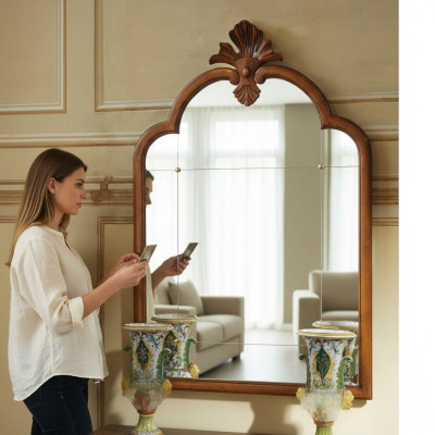 Wood Wall Mirror Genuine Handicraft Italian Craftsmanship Frame Wall Mirror