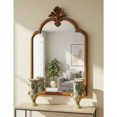 Wood Wall Mirror Genuine Handicraft Italian Craftsmanship Frame Wall Mirror