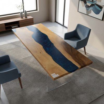 Dining Table River Table Real Wood Solid Epoxy Resin Tables 181x81 New