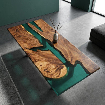 Epoxy resin dining table genuine wood solid furniture waterfall epoxy table 191x91cm