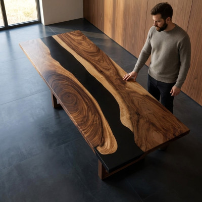 Epoxy resin dining table real wood solid furniture waterfall epoxy table furniture new
