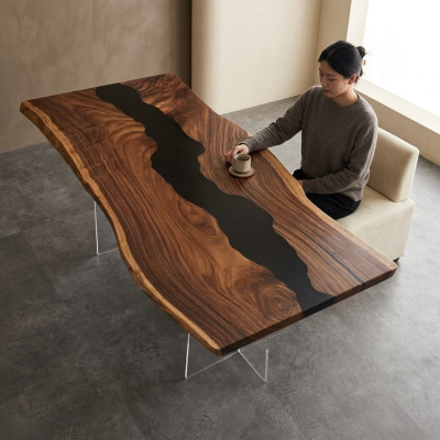 Epoxy Resin Flow Table Real Wood Black Water Tables Epoxy Furniture New