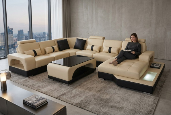Leather Sofa Modern Couch Design Living Landscape + Table Corner Sofas Seat with USB