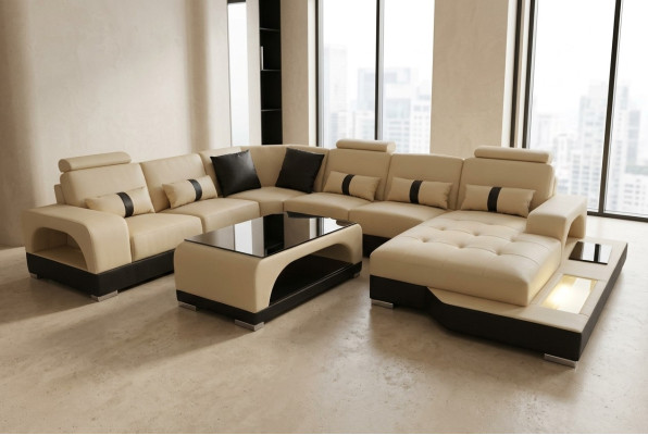 Leather Sofa Modern Couch Design Living Landscape + Table Corner Sofas Seat with USB