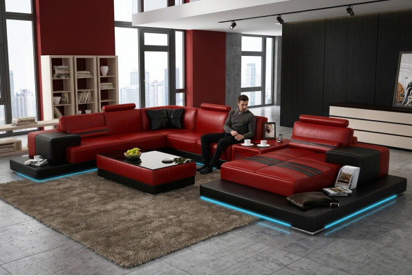 Leather sofa couch living area corner sofa corner suite modern design sofa + USB