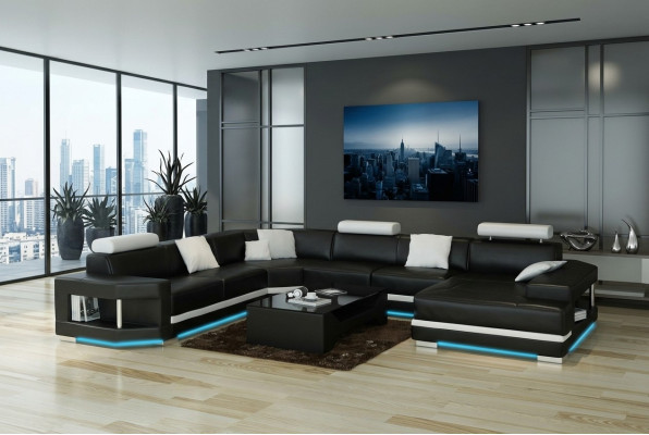 Leather sofa couch living area sectional sofa suite design modern sofa with USB