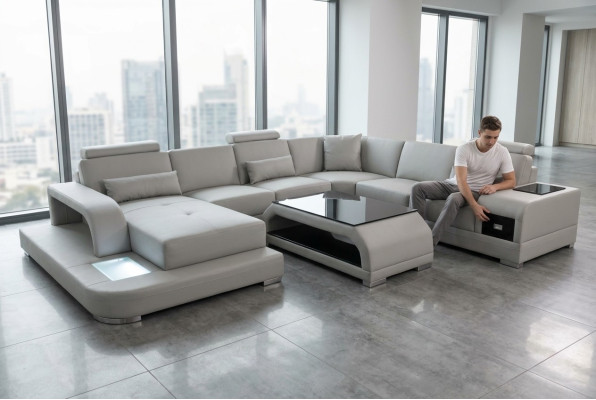 Leather sofa living area corner sofa seating corner seating suite sofa couch + USB + table