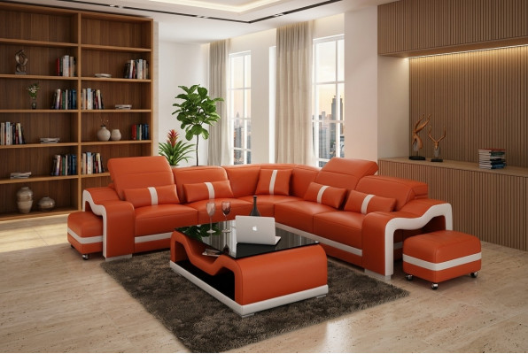 Design corner sofa couch leather L-shaped living landscape upholstery corner suite