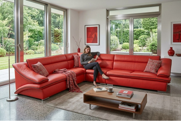 Design leather sectional sofa modern couch set corner red USB + LED