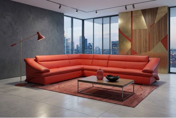 Design leather sectional sofa modern couch set corner red USB + LED
