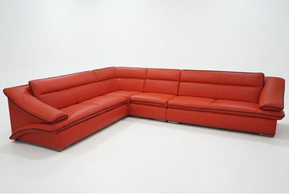 Design leather sectional sofa modern couch set corner red USB + LED