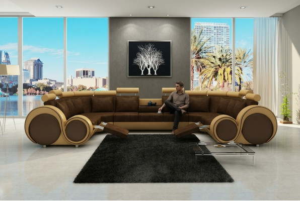 Fabric Textile Couch Textile Sofa with USB Corner Sofa Living Landscape XXL Relax New