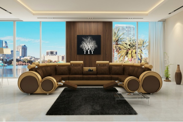 Fabric Textile Couch Textile Sofa with USB Corner Sofa Living Landscape XXL Relax New