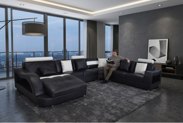 Leather sofa with USB, living landscape, corner set, design, modern sofas, U-shape couches.