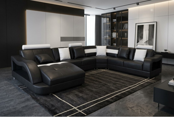 Leather sofa with USB, living landscape, corner set, design, modern sofas, U-shape couches.