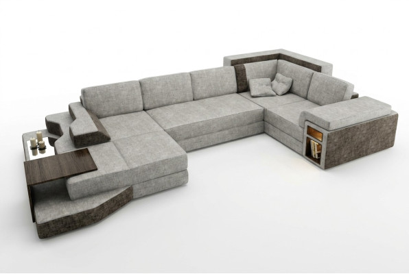 XXL Design Big Sofa with USB Corner Sofa Couch Living Landscape U Shape Leather Fabric Corner