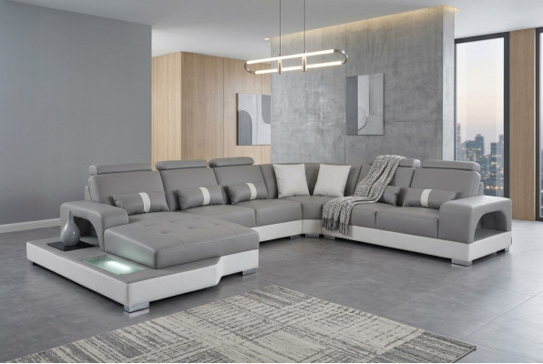 Leather corner sofa living landscape set design modern couch sofas with USB LED new