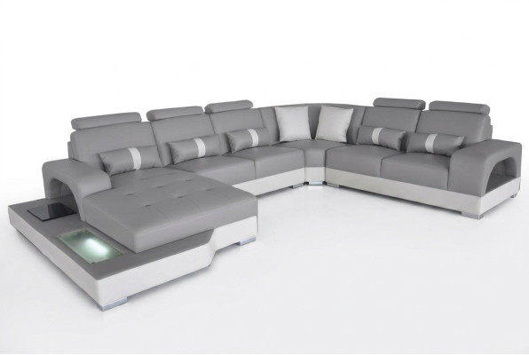 Leather corner sofa living landscape set design modern couch sofas with USB LED new