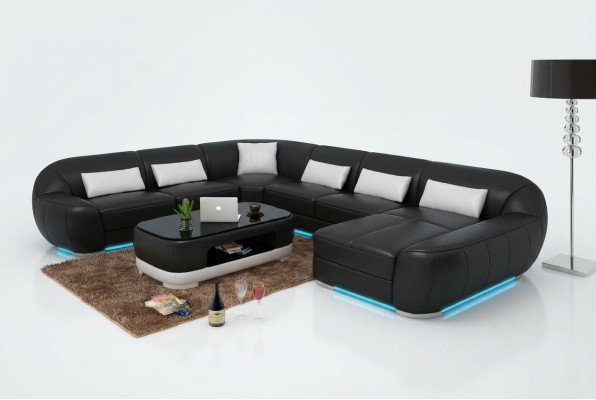 Design Leather Corner Sofa Modern Suite Couch Corner New Living Landscape Gray USB