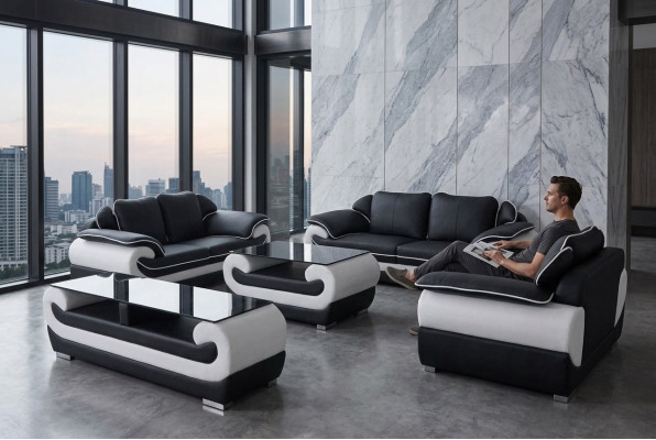 Sofa set leather suite design sofa upholstery complete set 4-piece 3+2+1 with USB