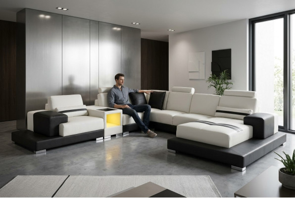 Leather sofa couch living area corner suite design modern sofa U-shape USB
