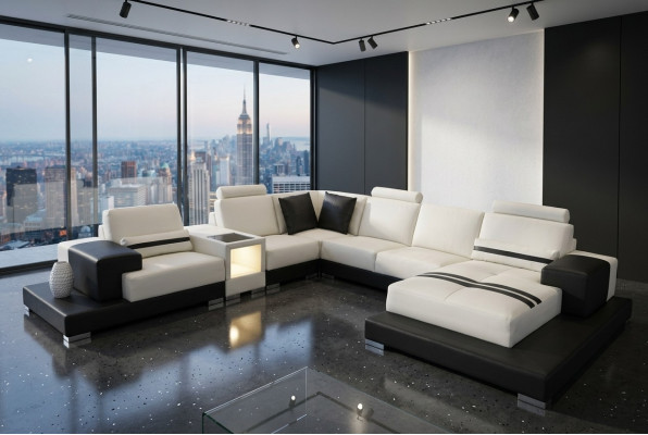 Leather sofa couch living area corner suite design modern sofa U-shape USB