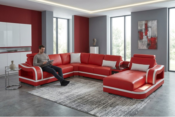 Leather sofa with USB couch living room suite modern design corner sofa U shape