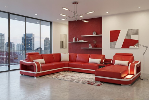 Leather sofa with USB couch living room suite modern design corner sofa U shape