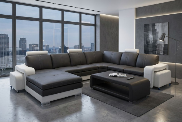 Leather corner sofa +USB, couch upholstery seating furniture set landscape modern design