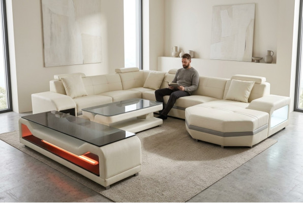 Leather corner sofa corner suite corner couch sofa couch living landscape upholstery table USB