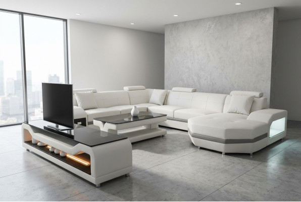 Leather corner sofa corner suite corner couch sofa couch living landscape upholstery table USB