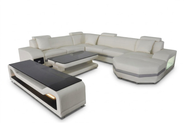 Leather corner sofa corner suite corner couch sofa couch living landscape upholstery table USB