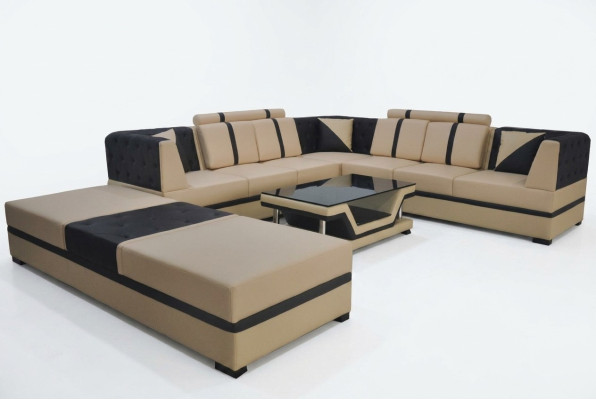 Leather corner sofa couch upholstery seat living landscape design furniture set + USB