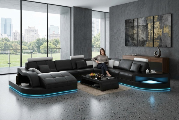 Leather sofa couch living landscape corner sofa corner set design modern new sofa +USB