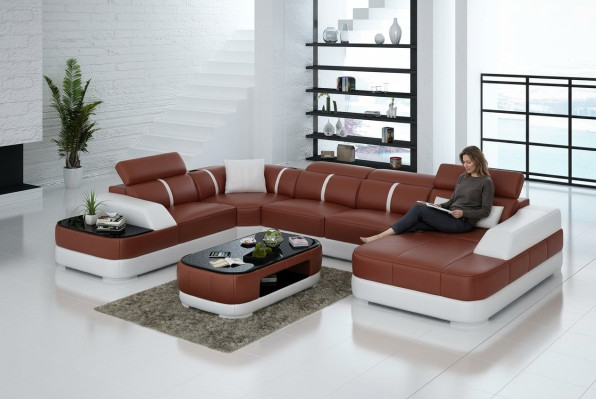 Leather sofa upholstery seat corner sofa set living room landscape living room couch with USB