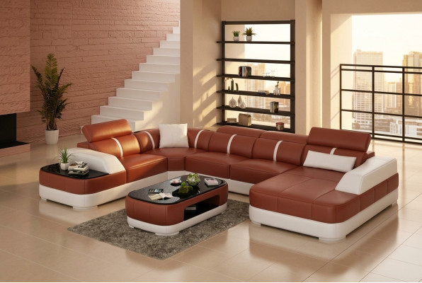 Leather sofa upholstery seat corner sofa set living room landscape living room couch with USB