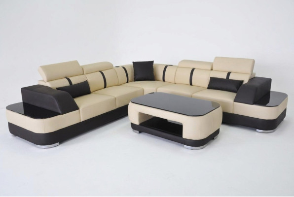 Corner sofa + USB leather upholstery corner unit couches L shape + table living area