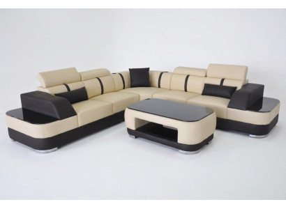 Corner sofa + USB leather upholstery corner unit couches L shape + table living area