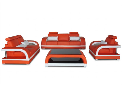 Sofa Couch Leather Upholstery Seating Couch Suite 3+2+1 USB + Table Set Design Sofa