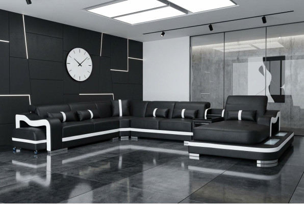 Leather Couch Upholstery Seat Design Corner Set Sofa Living Area + Light + USB