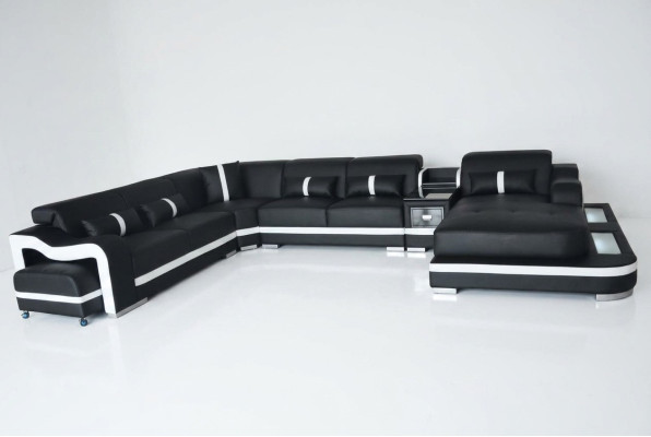 Leather Couch Upholstery Seat Design Corner Set Sofa Living Area + Light + USB