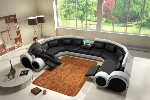 Great leather living landscape U-shaped corner couch seating set upholstered corner USB