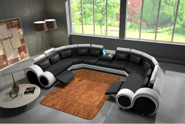 Great leather living landscape U-shaped corner couch seating set upholstered corner USB