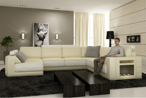 Designer sofa with USB corner sofa leather sofa upholstered seating corner set +light
