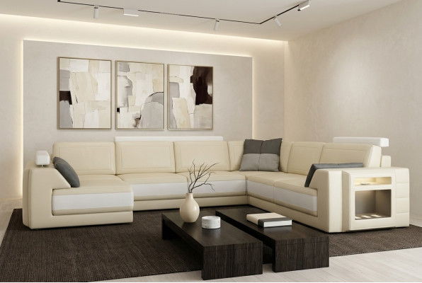 Designer sofa with USB corner sofa leather sofa upholstered seating corner set +light