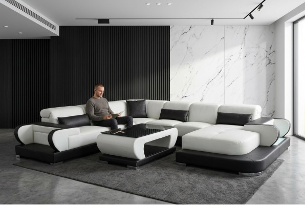 Corner sectional sofa with USB leather living room set design modern sofa + table