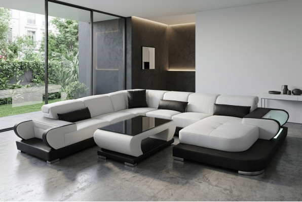 Corner sectional sofa with USB leather living room set design modern sofa + table