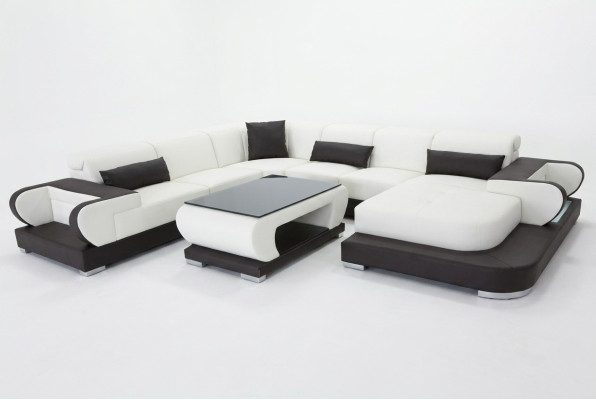 Corner sectional sofa with USB leather living room set design modern sofa + table