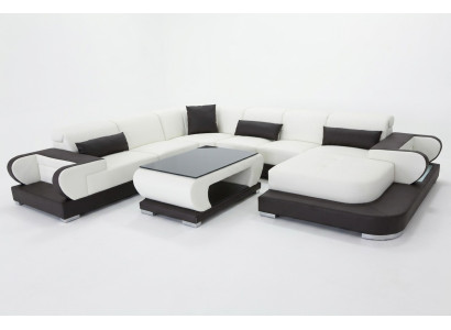 Corner sectional sofa with USB leather living room set design modern sofa + table