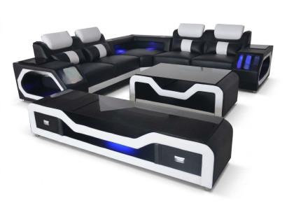 Modern leather sofa living landscape L-shaped sofa couch sound - USB - Bluetooth new